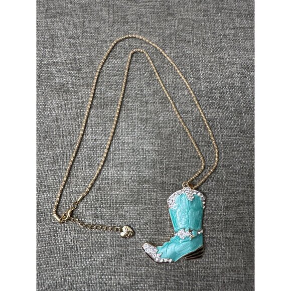 Betsey Johnson Turquoise Boot Pendant Necklace With Rhinestones - Picture 5 of 8